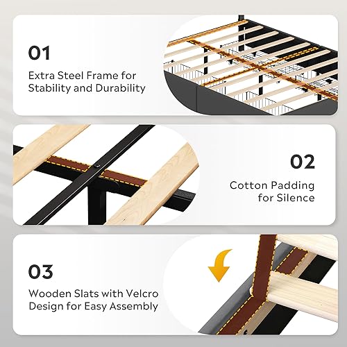 Miniatura 5 de WLIVE Base de cama tapizada tamaño Queen con 4 cajones de almacenamiento y cabecero, marco de cama de plataforma de terciopelo, soporte de listones