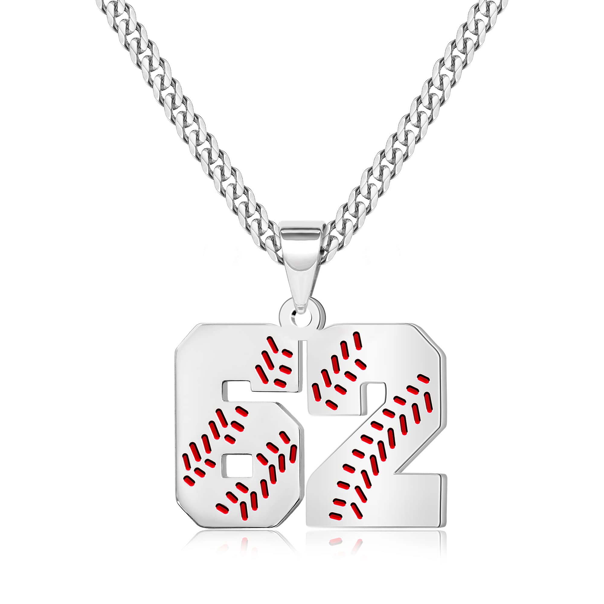 Btysun Baseball Necklaces Baseball Jersey Number 0-99 Charms Pendant Stainless Steel Necklace for Men Baseball Gifts Dad Husband Christmas Gift for Him Mens Jewelry