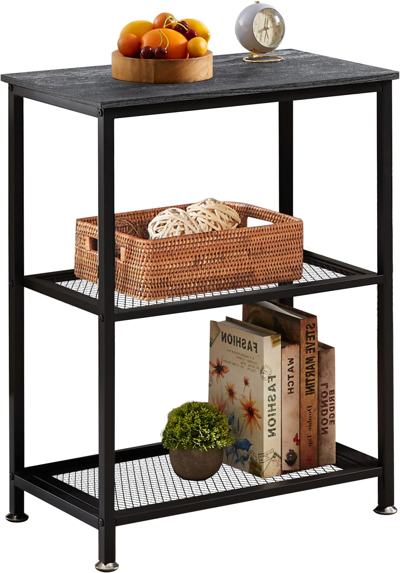 VECELO Tall End Side Tables, 30" Height Nightstand with 3-Tier Storage Shelf for Bedroom Living Room, Easy Assembly,Industrial Style, Carbon Grey