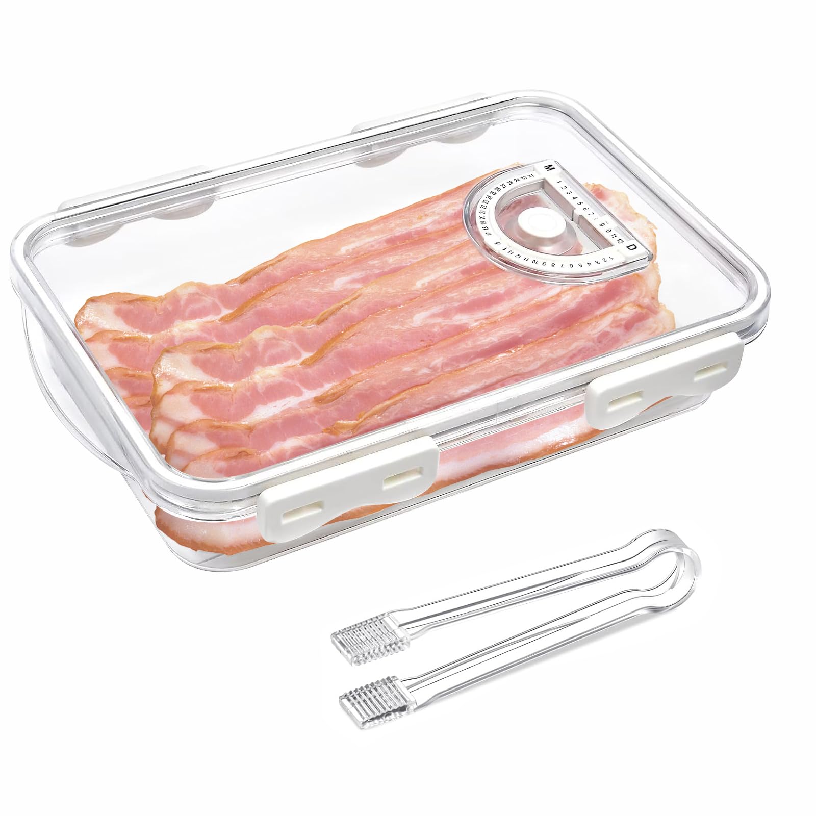 Food Storage Containers,Cold Meat Containers for Fridge,Ham and Cheese Organisers with Lids Time Recording Function,Stackable Food Box Deli Cold Cuts Storage White