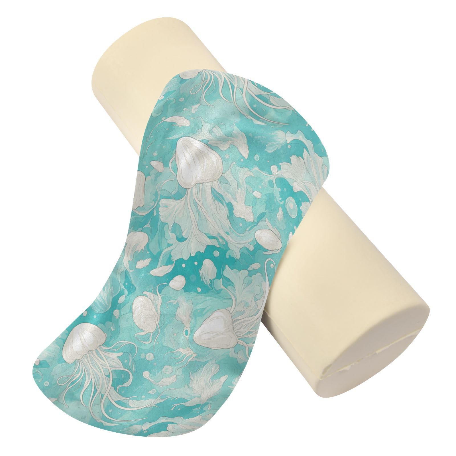 miaozhen Cartoon Cuttlefish Mint Green Neck Roll Covers with Zipper Pillow Knee Bolster Pillow for Legs almohada de Cuello para dormir 5.5''x17''