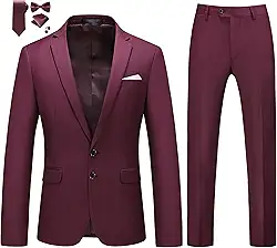 Terno masculino slim fit 2 peças smoking para baile de negócios casamento dança (paletó + calça), Vinho, 37