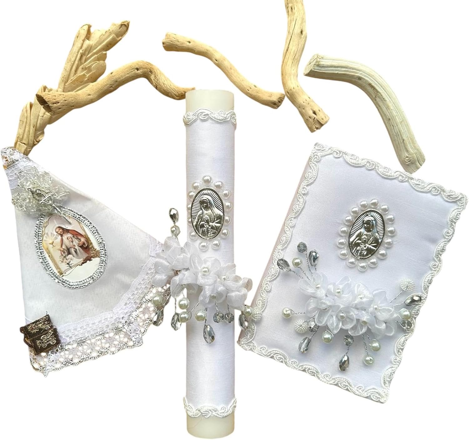 Set de Vela para Primera Comunión con Medalla de la Virgen de Guadalupe
