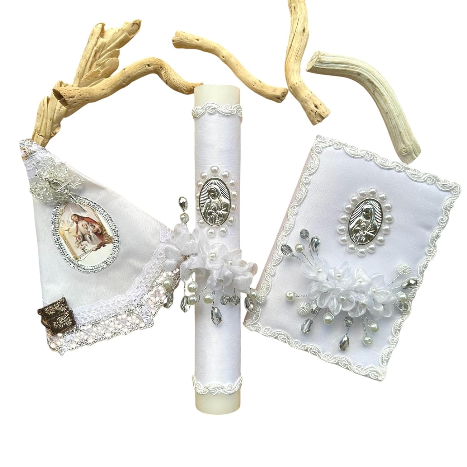 Set de Vela para Primera Comunión con Medalla de la Virgen de Guadalupe