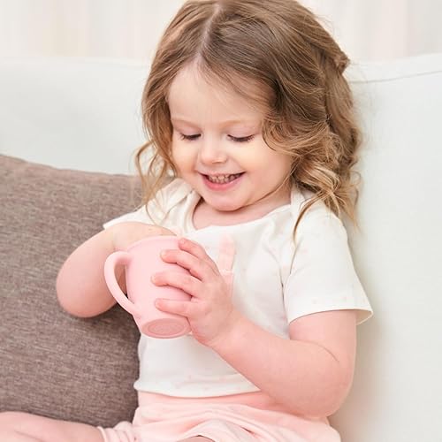 Miniatura 5 de Taza de entrenamiento de silicona para bebés con asas para niños pequeños y niños, taza de aprendizaje abierta de más de 6 meses, 4 onzas, juego