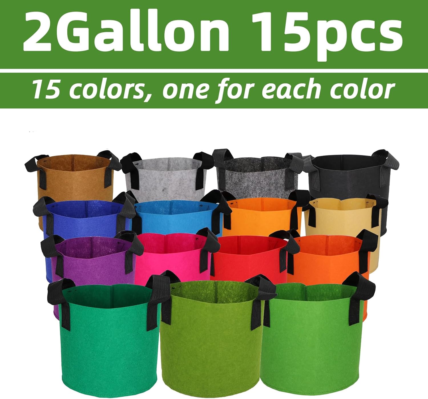 Grow Bags,Growing Pot Bags Garden Grow Bag Indoor Outdoor Fabric Aeration Plant Pot Container Flower Vegetable Pouch (Mixed 15colors,2 Gallon)