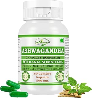 Ashwagandha-Kapseln 500 mg. 60 Veganer. Einheiten | Ashwagandha (Withania Sominfera) Extrakt-Kapseln für Männer und Frauen | Ayurvedische Kräuterergänzung/Heilmittel (1 Flasche mit 60 Kapseln)