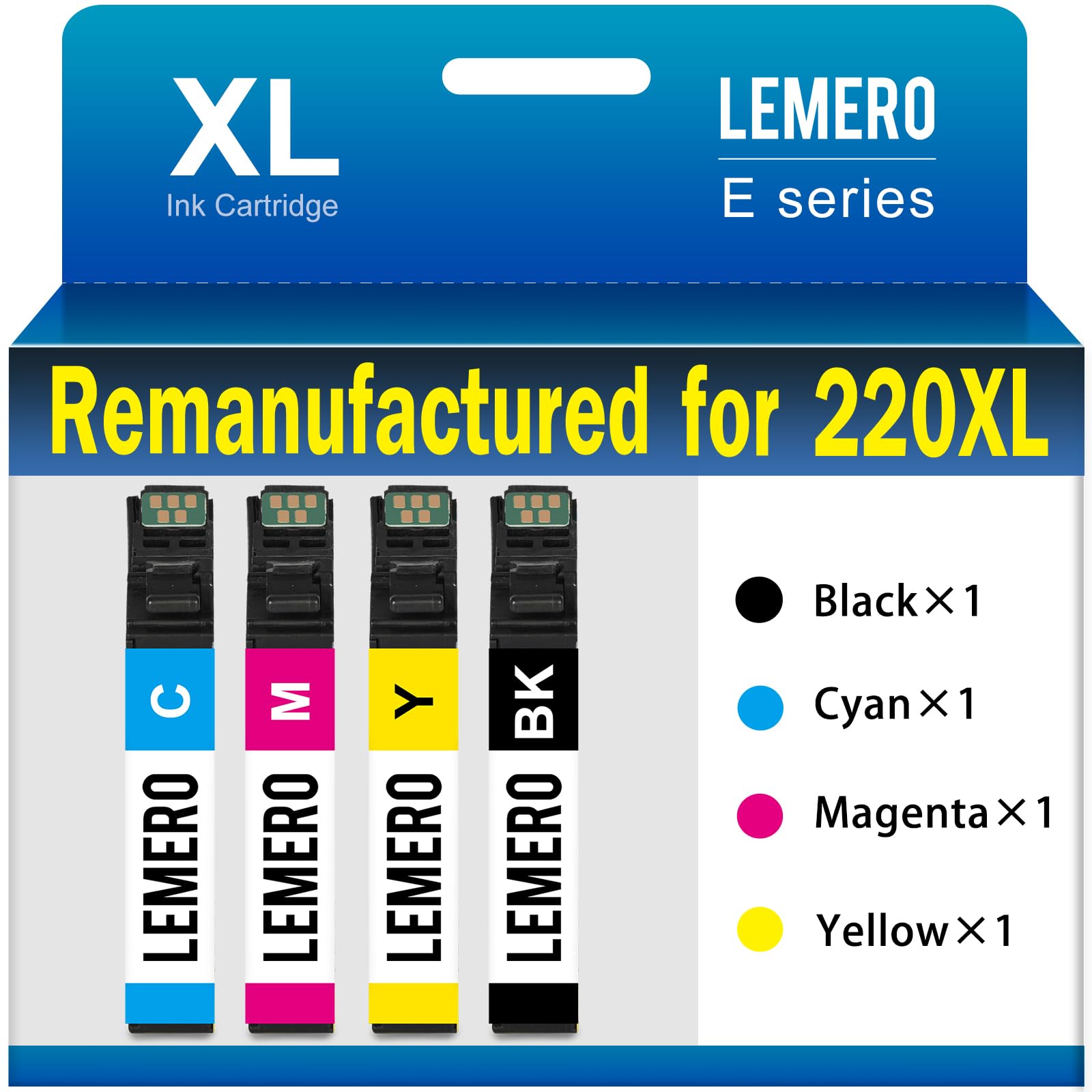 LEMERO Remanufactured for 220XL Replacement for Epson 220 220XL Ink Cartridges for Workforce WF-2750 WF-2760 WF-2630 WF-2650 XP-420 XP-320 WF-2660 XP-424 Printer (Black Cyan Magenta Yellow, 4 Pack)