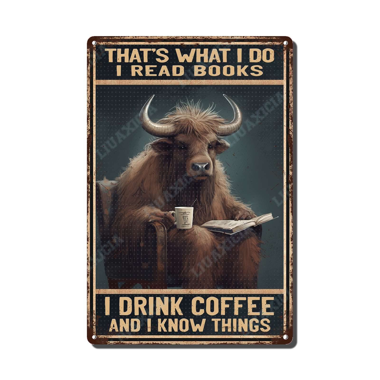 peiyeety Metal Tin Sign That's What I Do I Read Books Yak Vintage Decorative Wall Art,Retro Book Lover Rustic Plaque for Home Living Room Bedroom Library Office,6x8 Inch