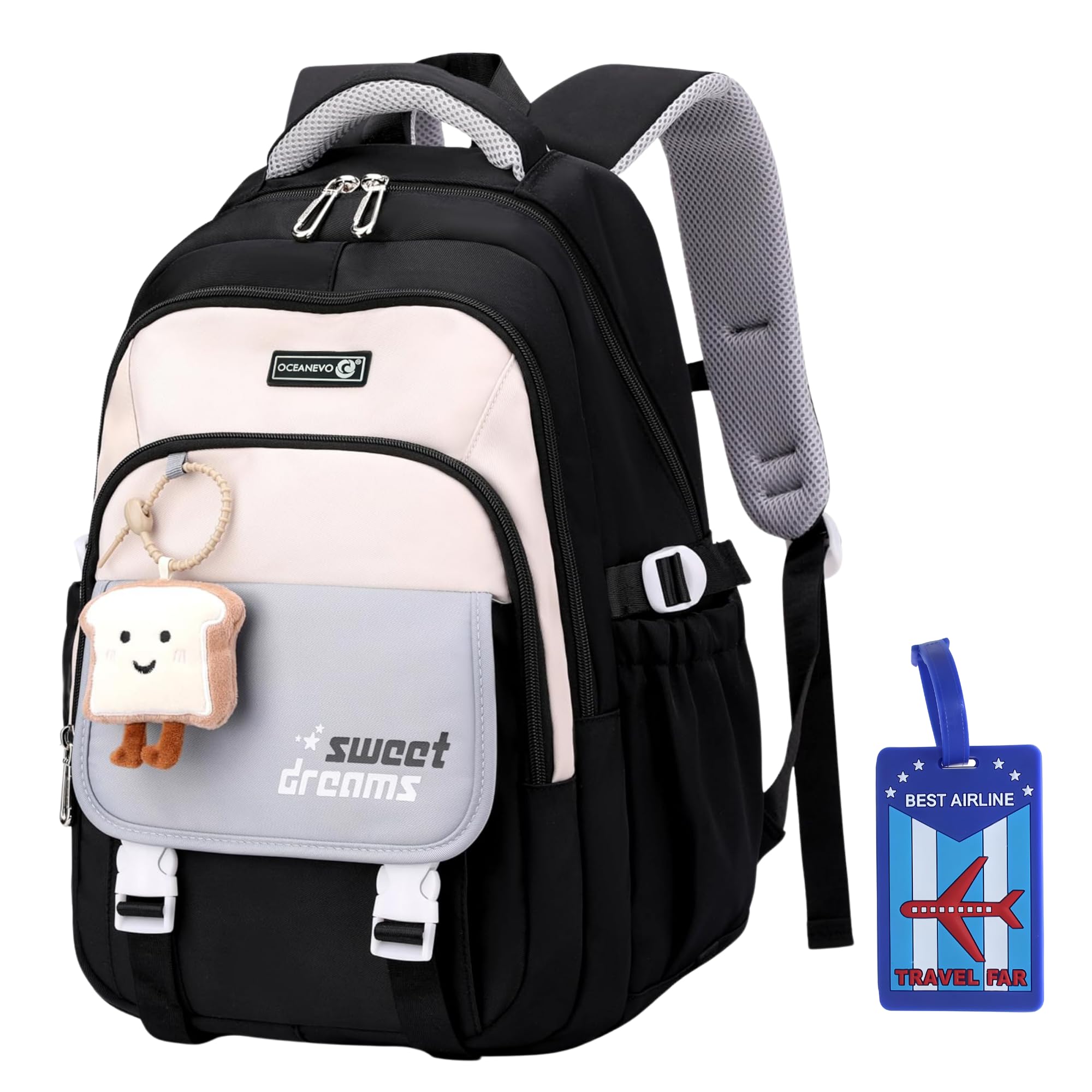 OCEANEVO College Bag for Girls WITH Luggage Tag and Bag Charm, School Bag for Girls 12-14 Years, Laptop Bag for Women for Office