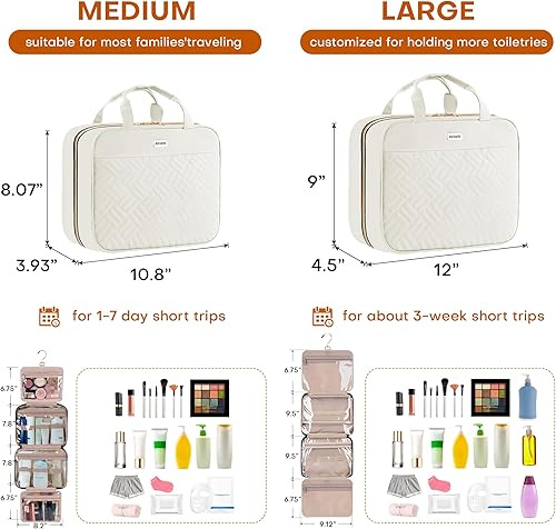 Miniatura 2 de BAFAMYE Neceser de viaje para mujer, resistente al agua, bolsa de cosméticos para maquillaje, contenedor de tamaño completo con gancho para colgar