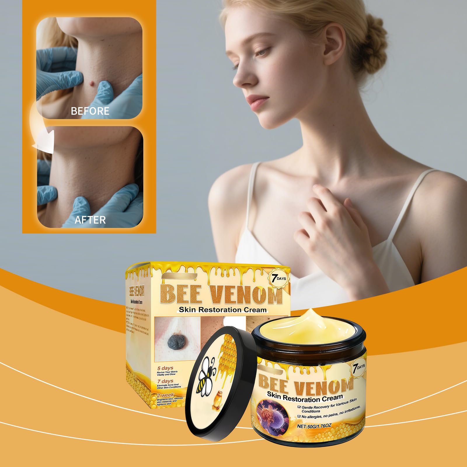 Crema rigenerante della pelle con veleno d'api, crema naturale per la cura della pelle, idratante antirughe per tutti i tipi di pelle, con booster al collagene per una pelle rassodante