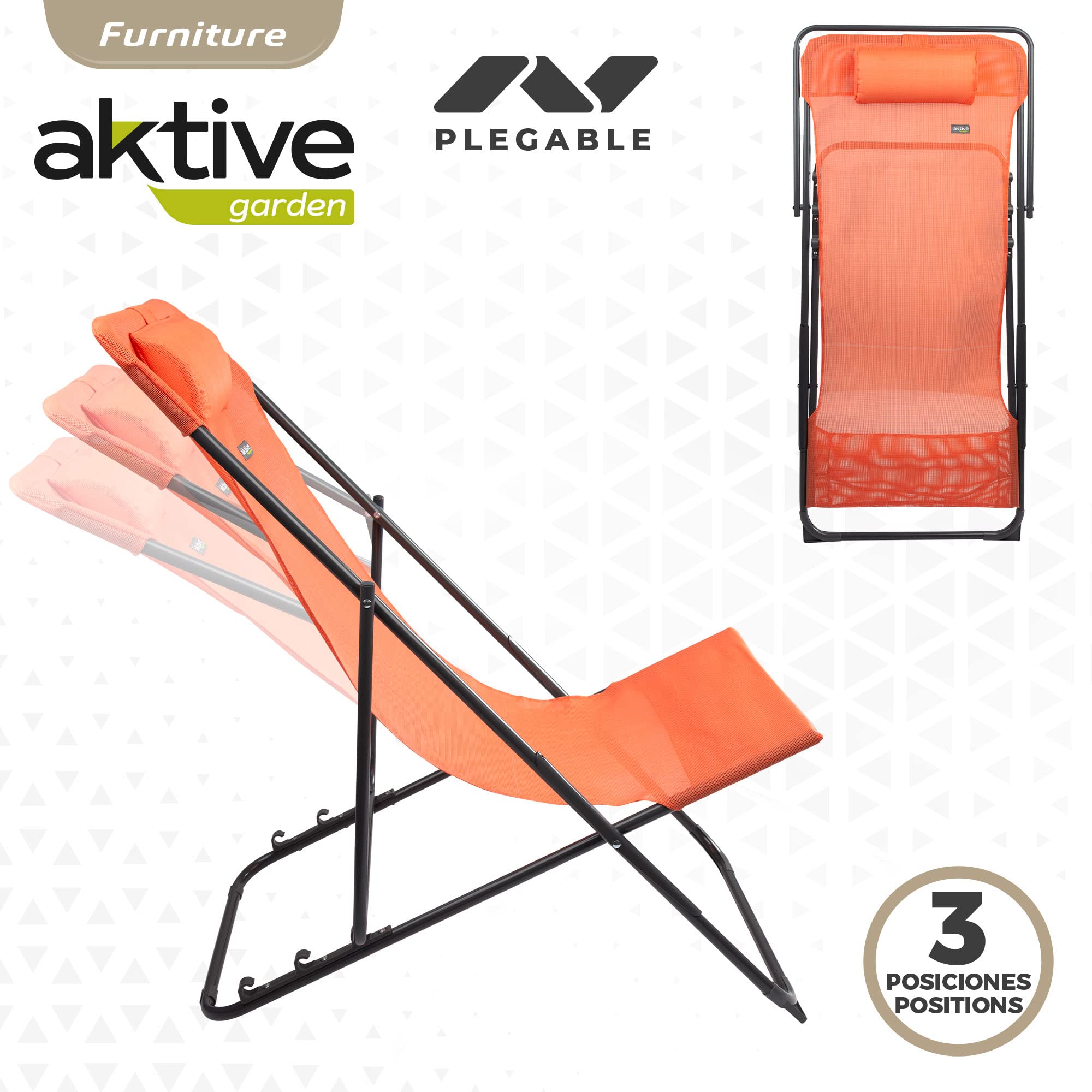 AKTIVE Hamac Pliable Jardin Multi-Position Orange avec Coussin