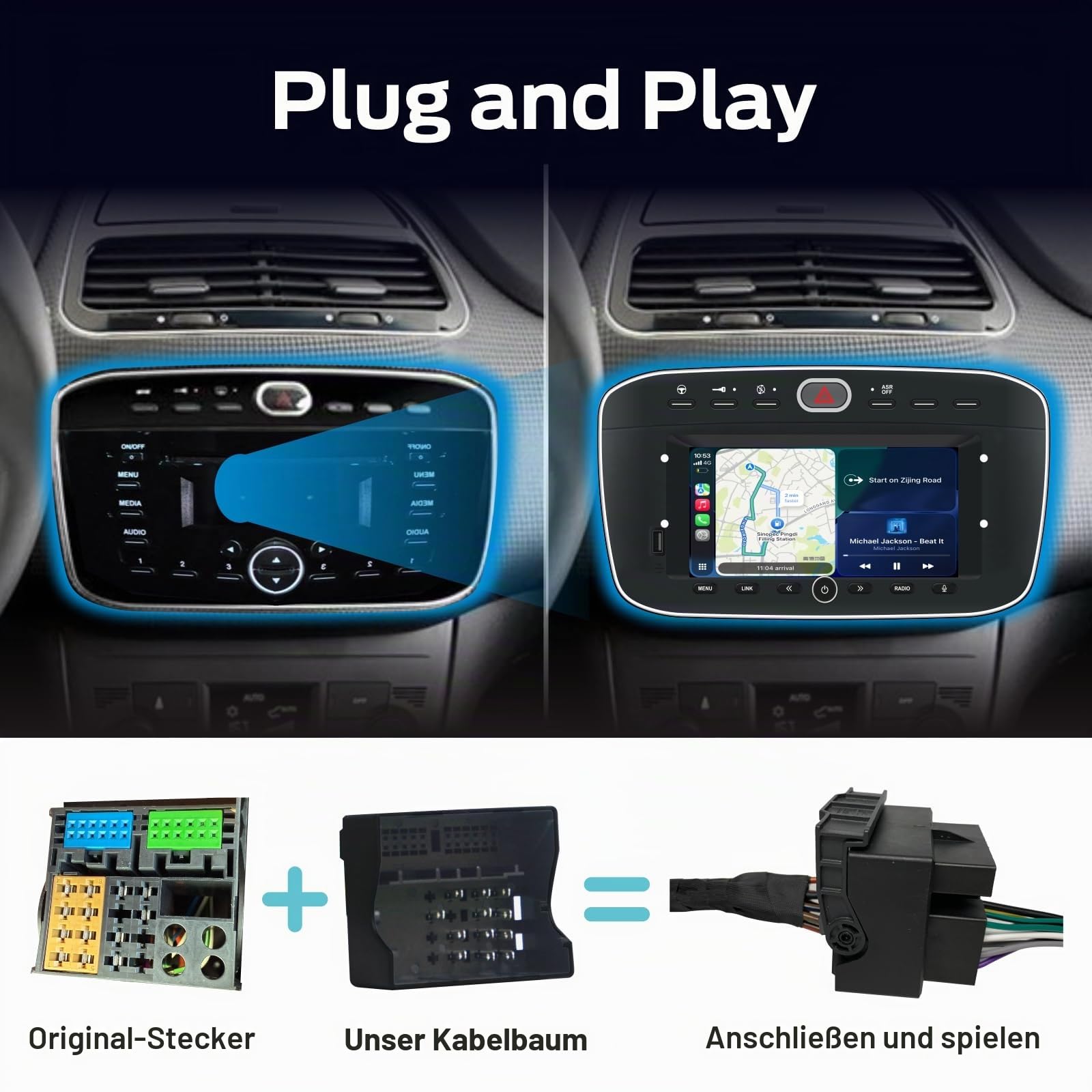 Linux-Autoradio für FIAT Punto(2010-2016) Linea(2012-2015) mit kabellosem CarPlay und Android Auto, 2-Sekunden-Boot, physische Drehregler, OEM-Sound, Plug & Play-Installation
