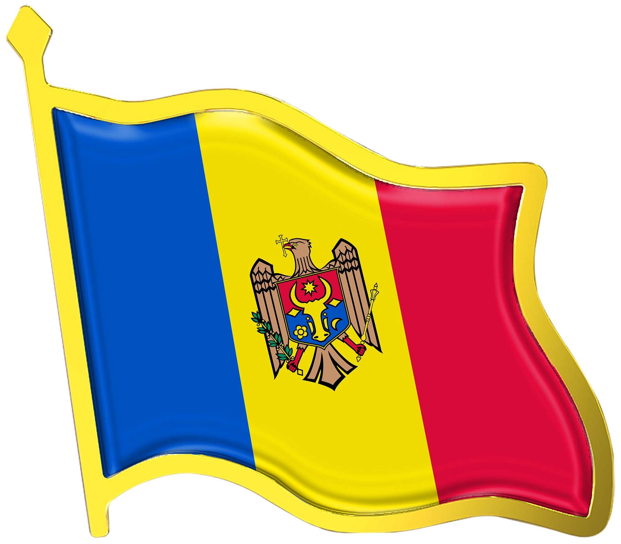 Moldova Flag Lapel Pin - Enamel Metal National Badge | World Travel Souvenir Gifts for Men & Women | Country Flag Patriotic Brooch Bulk Pack of Pins for Hat, Tie, Clothes, Backpack (1pc)