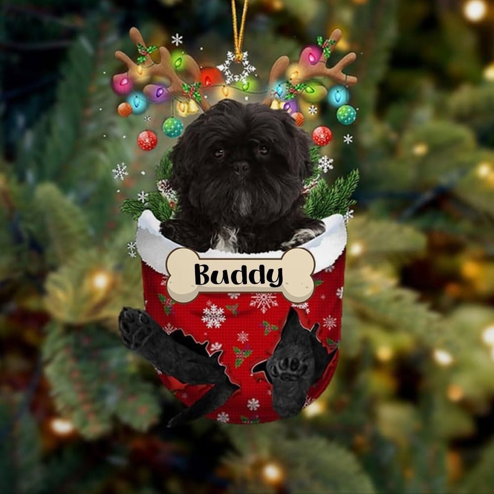 Luckluccy Black Shih Tzu Personalized Dog Christmas Ornament 2025,Custom In Snow Pocket Ornament,Dog Acrylic Shape Ornament Tree Decor,Gift For Dog Lovers,Dog Christmas Decor