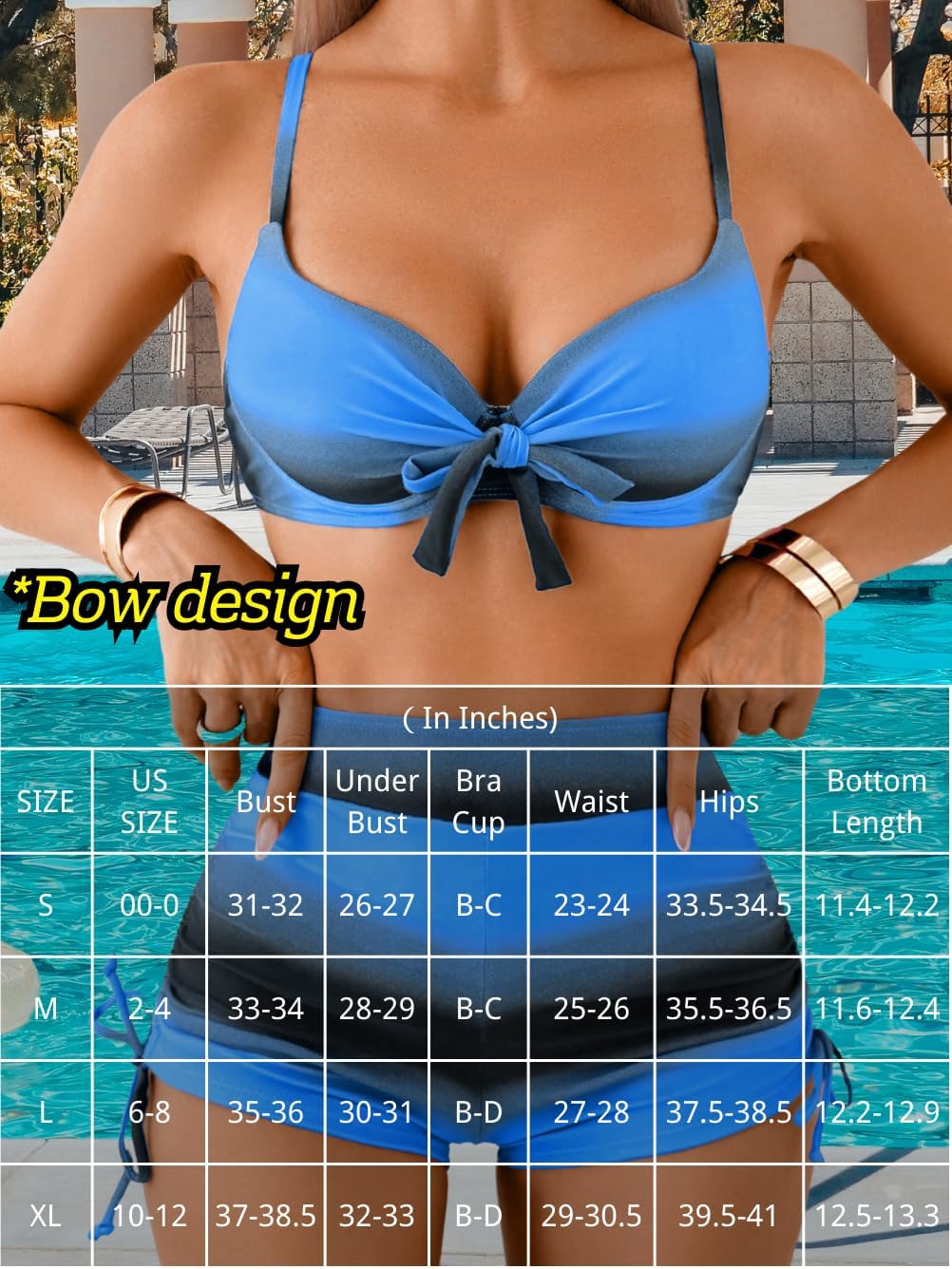 Women High Waisted Molded Cup Bikini Sets, Underwire Push Up Striped Swimsuits, Bathing Suit with Boy Shorts 2 Piece - Image 4