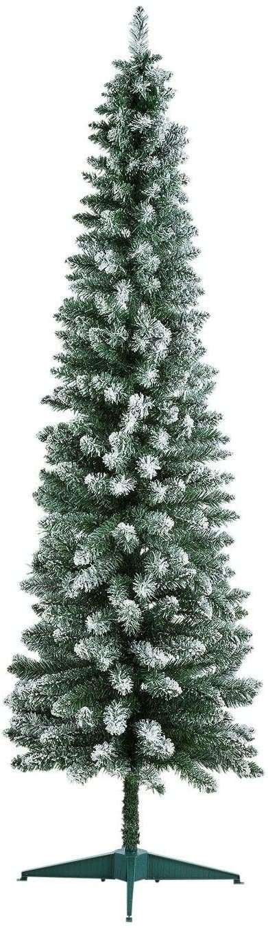 Bpil White Snowy Flocked Pencil Slim Artificial Christmas Xmas 5Ft/6Ft/7Ft Tree Slim Beautiful Decoration Snow Tipped Pencil Christmas Tree (6Ft-180Cm)