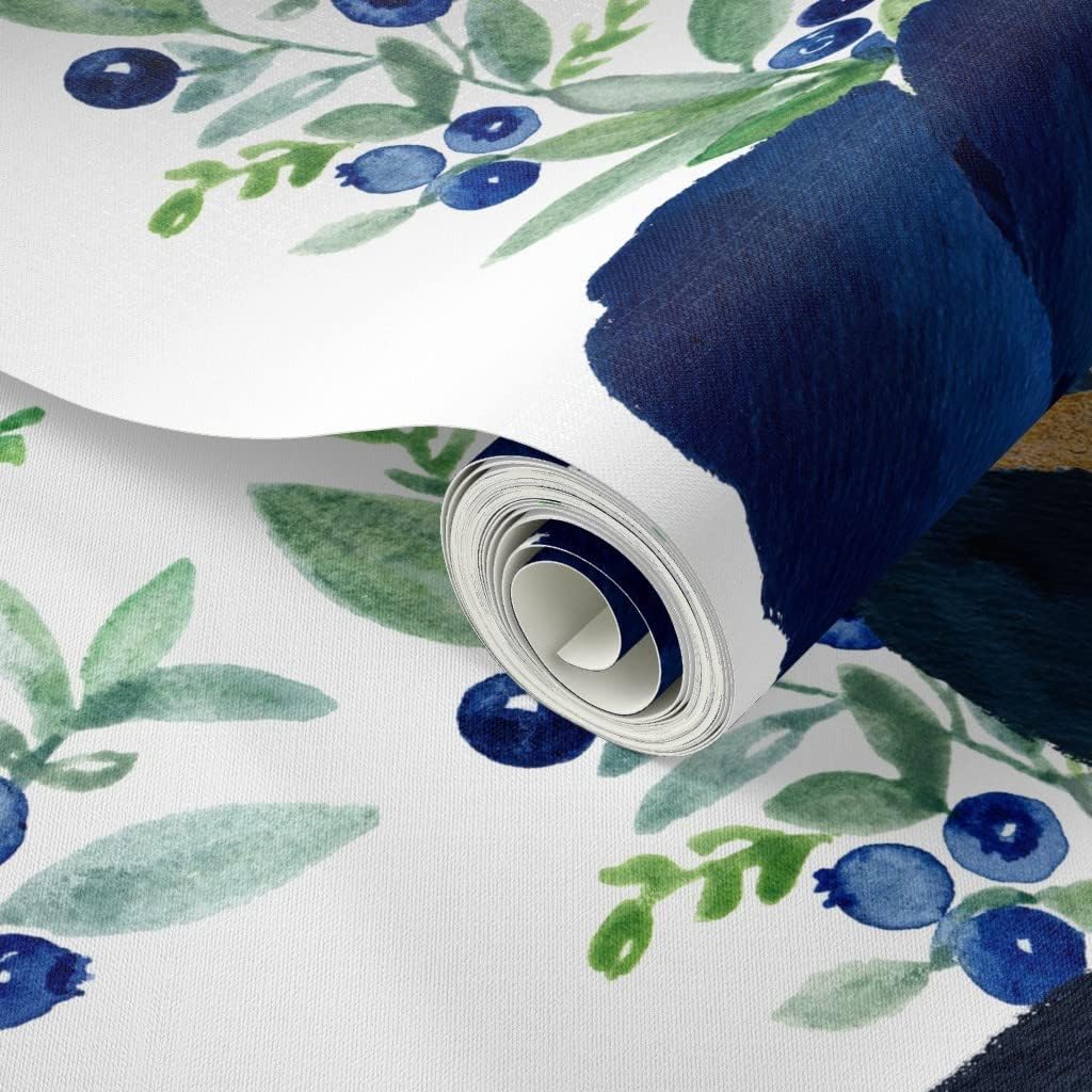 Peel & Stick Wallpaper 9ft x 2ft - Blueberry Blue Purple Gold Floral Flowers Large Print Decor Wedding Custom Removable Wallpaper by Spoonflower