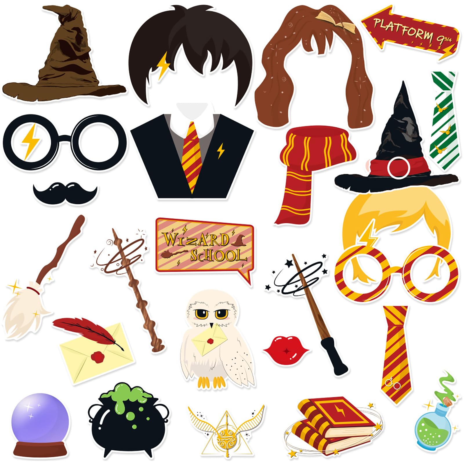 25 Pieces Harry Potter Party Photo Booth Props Magical Photo Props Wizard Castle Themed Party Decorations for Kids Birthday Halloween School Party Supplies(Yellow and Black)