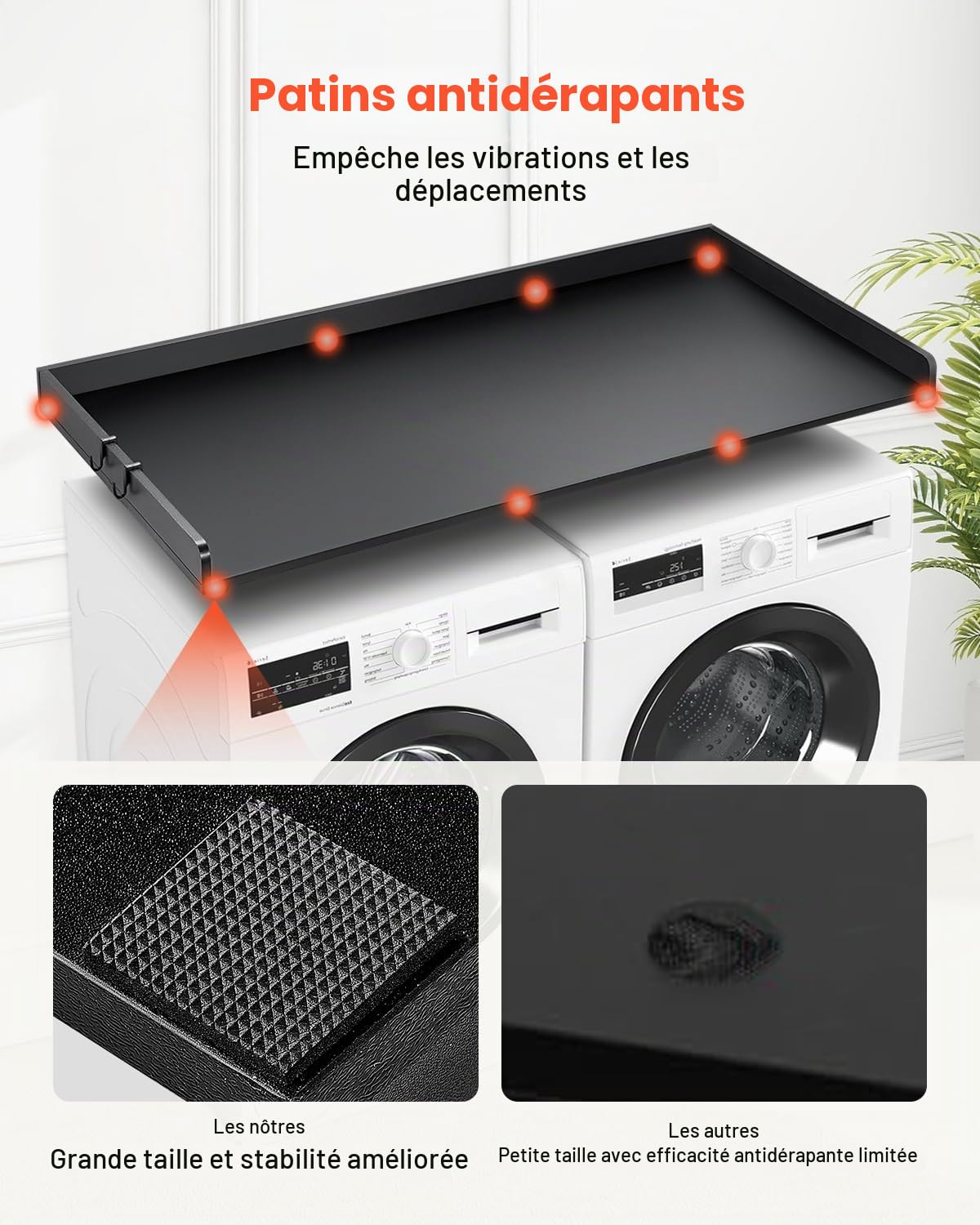 VEVOR Comptoir pour lave-linge et sèche-linge, 137x70 cm, surface de comptoir en bois, dessus résistant à l'eau, avec coussinets antidérapants, pour organisation et rangement de la buanderie, noir