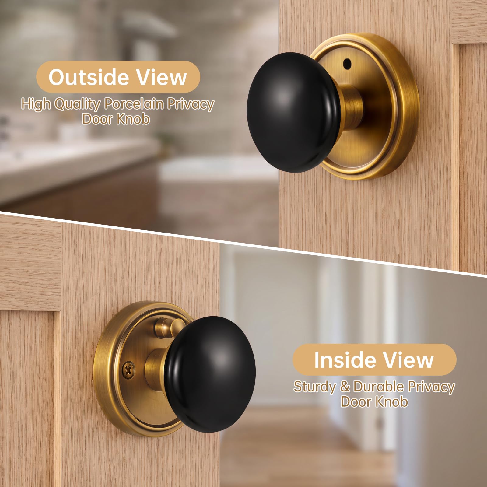 Black Porcelain Door Knobs - Antique Brass -5