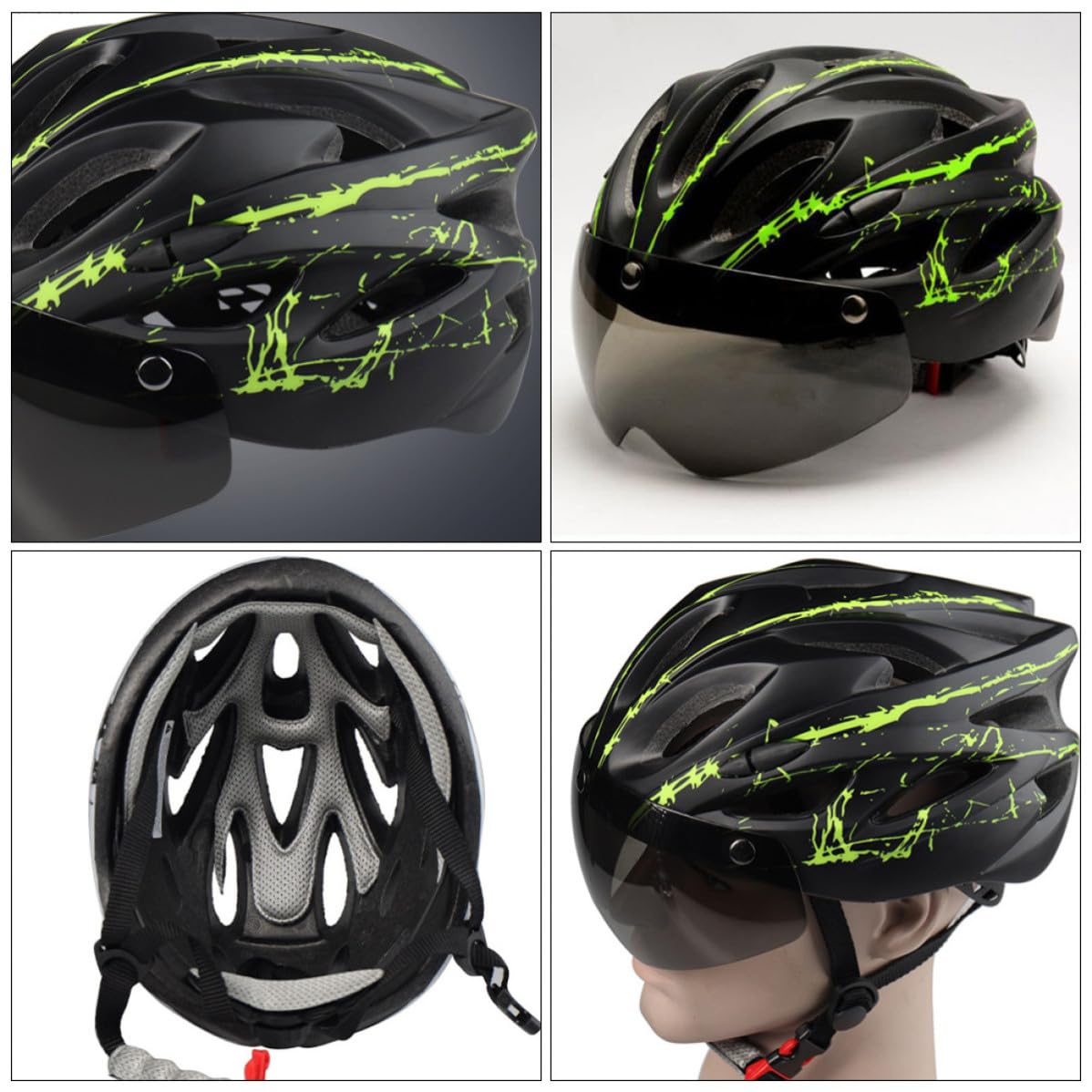 Outanaya Casco da Ciclismo Leggero con Occhiali Magnetici Rimovibili e Design alla Moda per Uomo e Donna, Resistente e Facile da Conservare, per Ciclismo e Gare
