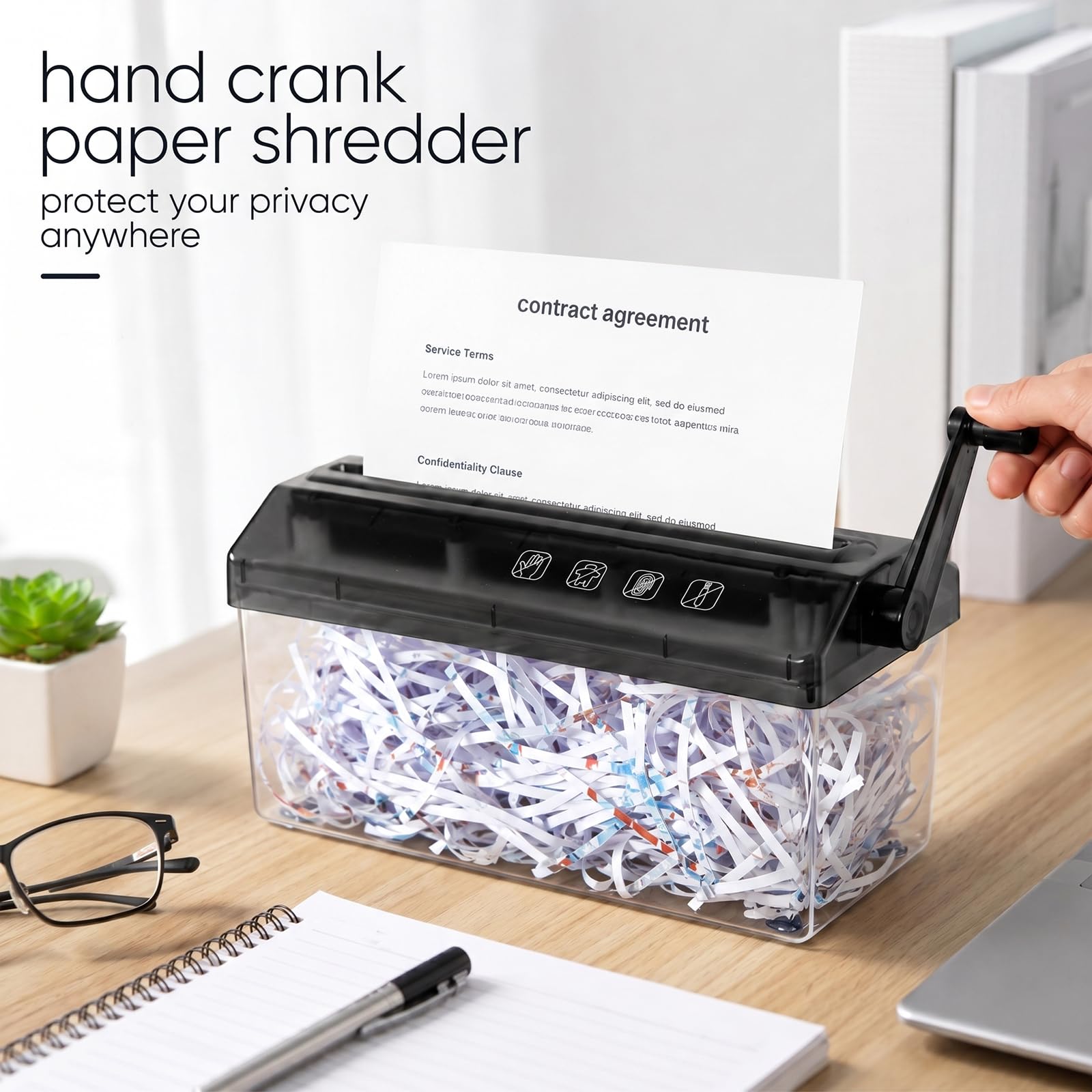 Yuragim Manueller Aktenvernichter A4 mit Kurbel, Kompakter Hand Papierschredder für Büro Zuhause Schule, Streifenschnitt 3 mm, für Finanzdokumente Briefe Papier, tragbar Mini Desktop Design kompakt