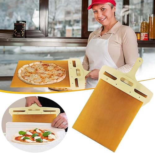 Miniatura 2 de Sliding Pizza Peel - Pala Pizza Scorrevole, Non-Stick Pizza Paddle with Handle Pizza Spatula Paddle Pizza Ovens Accessory (Yellow, One Size)