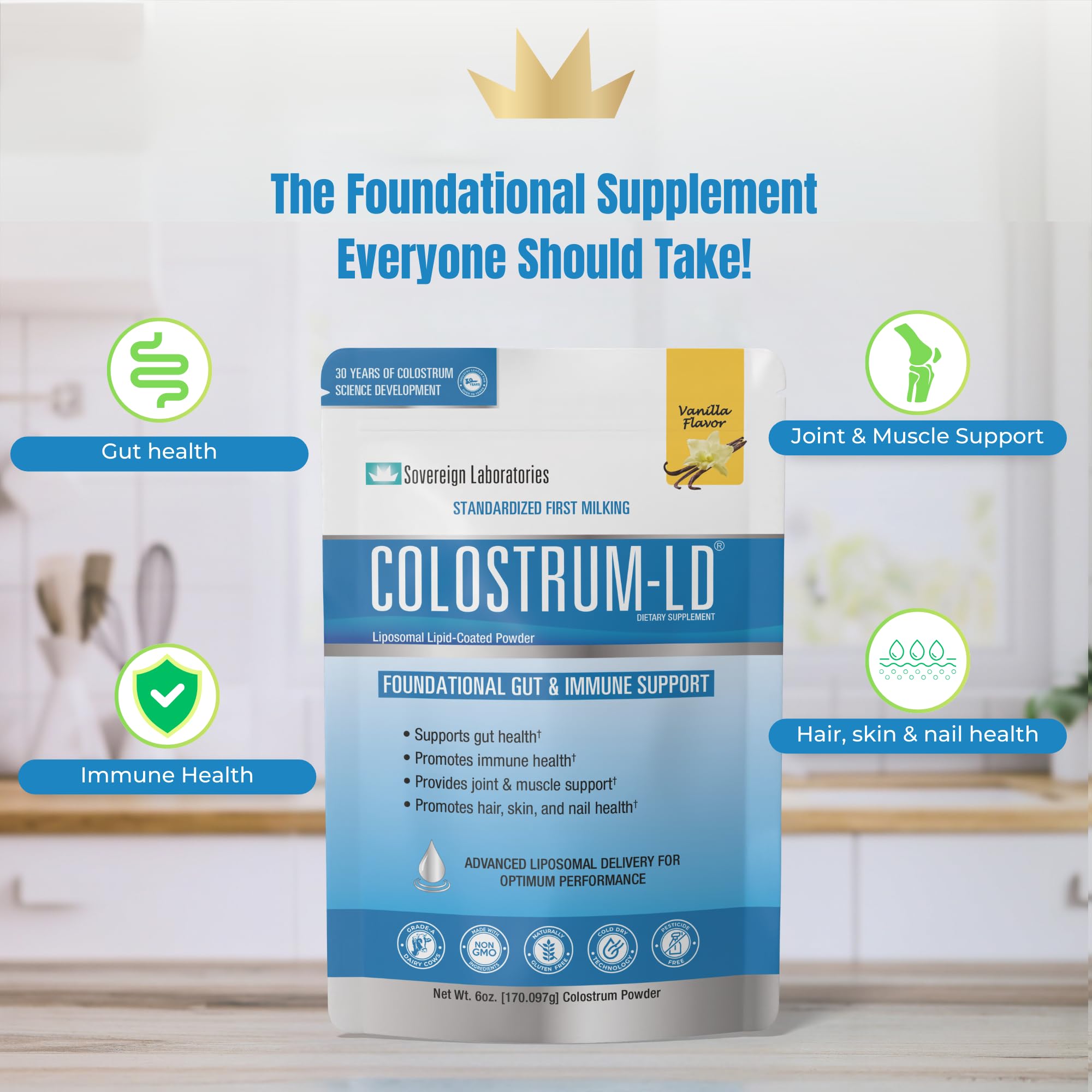 Colostrum-LD Liposomal Delivery - Colostrum Powder - Gluten-Free, Lactose-Reduced - 34 Servings - Sovereign Laboratories - 6 oz Vanilla — Amazon image 4