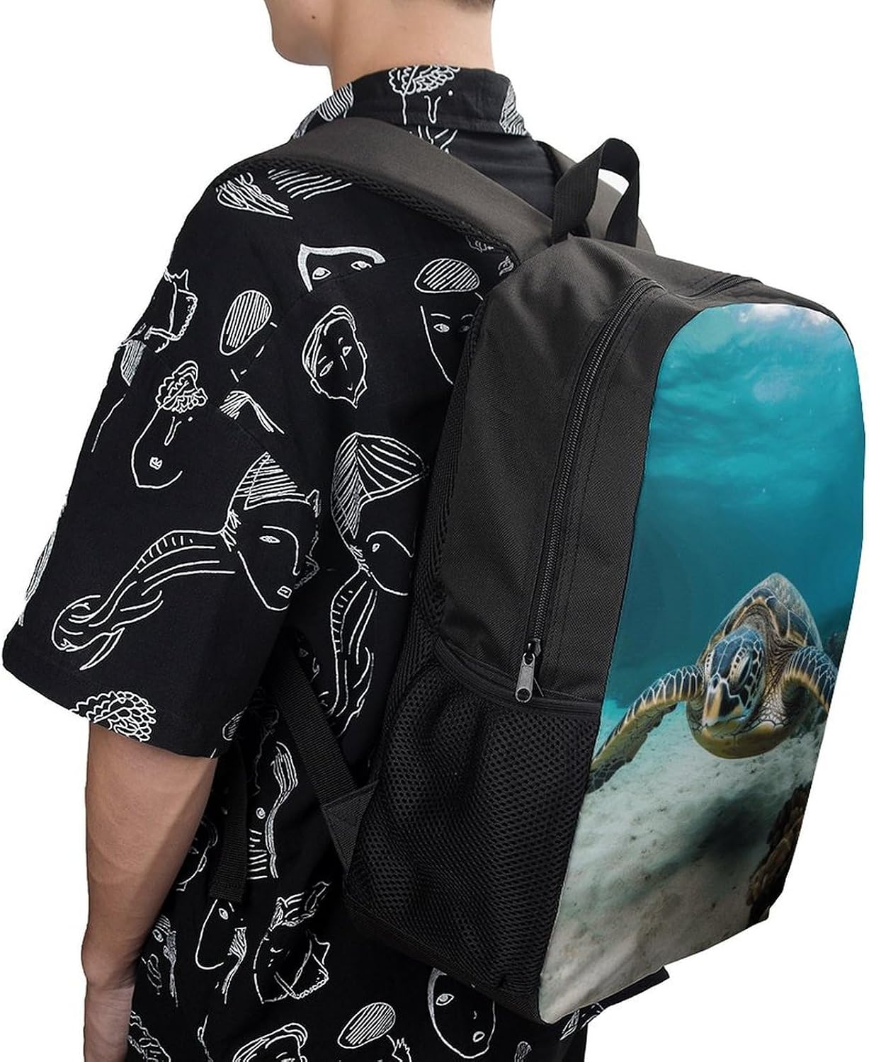 Underwater Diving Sea Turtle Backpack - Durable 600D Polyester, 17 Inch Backpack with Ergonomic Adjustable Straps, Lightweight Travel Bag for Men & Women