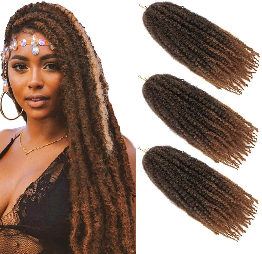 3Packs Ombre Afro Kinky Curly Marley Hair Twist Crochet Braiding Hair Extensions Synthetic Fiber (18inch,#1B/27)