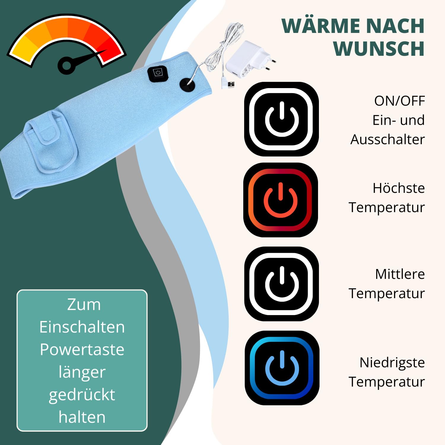Syntrox Wärmegürtel für Nieren mit USB Douglas | Nierenwärmer | Bauchgürtel, verschiedene Temperaturstufen, 110 Watt, Wärmebehandlung, Schmerztherapie, Heizkissen