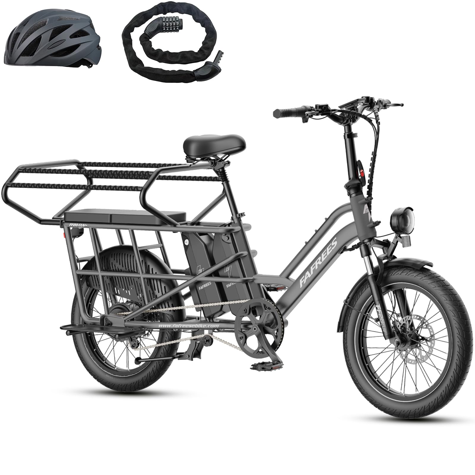Fafrees FF20 CUV Bici Elettrica Cargo con Sensore di Coppia, Doppia Batteria 48V24Ah, Autonomia Fino a 140km, E-Bike Familiare con Seggiolino Posteriore Carico 200kg, Freni Idraulici, 20x3.0 Fat Tire