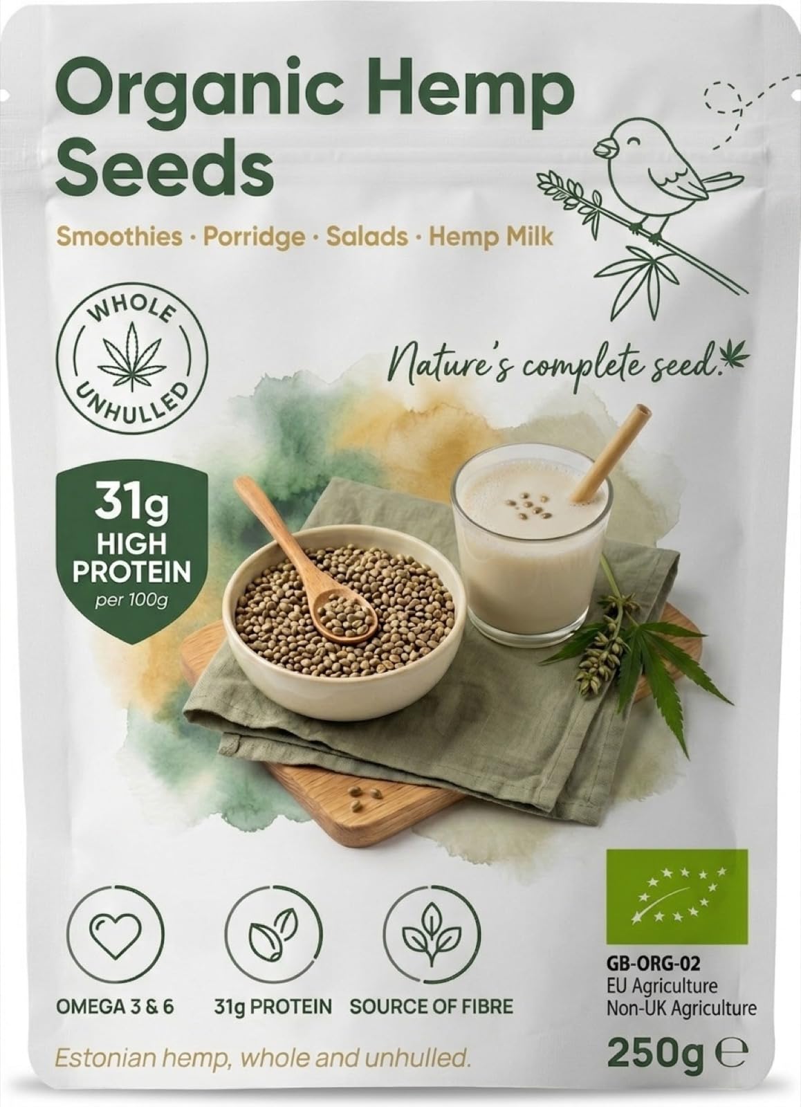 Wholefood Earth Organic Hemp Seed – 250g | GMO Free | Vegan | High Fibre | Source of Protein | Certified Organic
