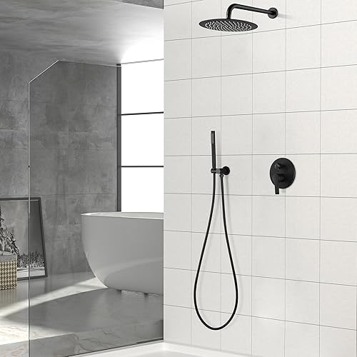 Miniatura 20 de Kit de válvula de ducha con mango de ducha para baño, montaje en pared, válvulas de control de ducha redondas de 1 vía de función única, rosca Mate