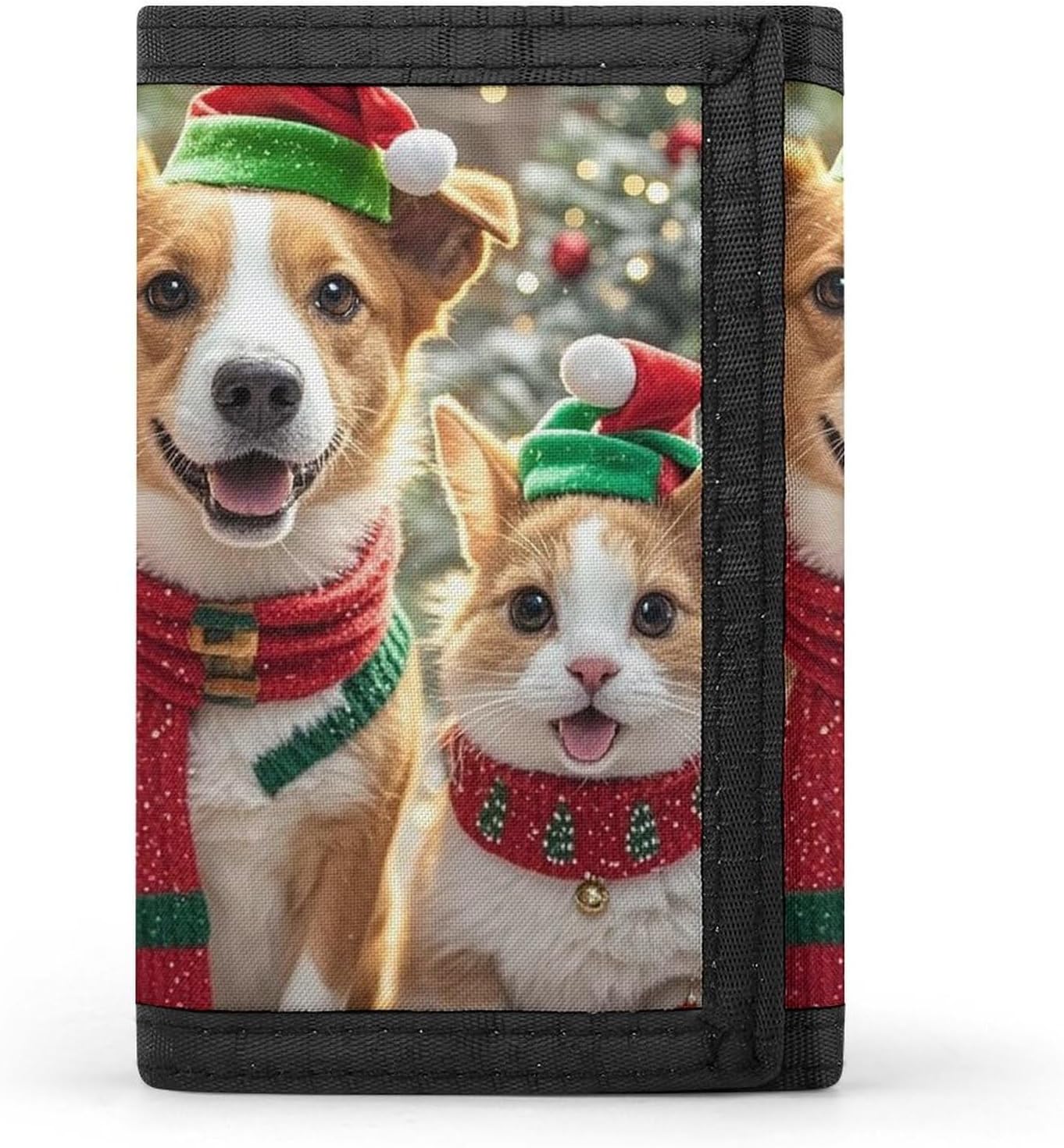 Trifold Canvas Wallet with Keychain, Modern Fashion Credit Card Holder Wallet for Men Women, Christmas Animal Slim Wallets W/Zipper Coin Pocket, Novelty Birthday Gift