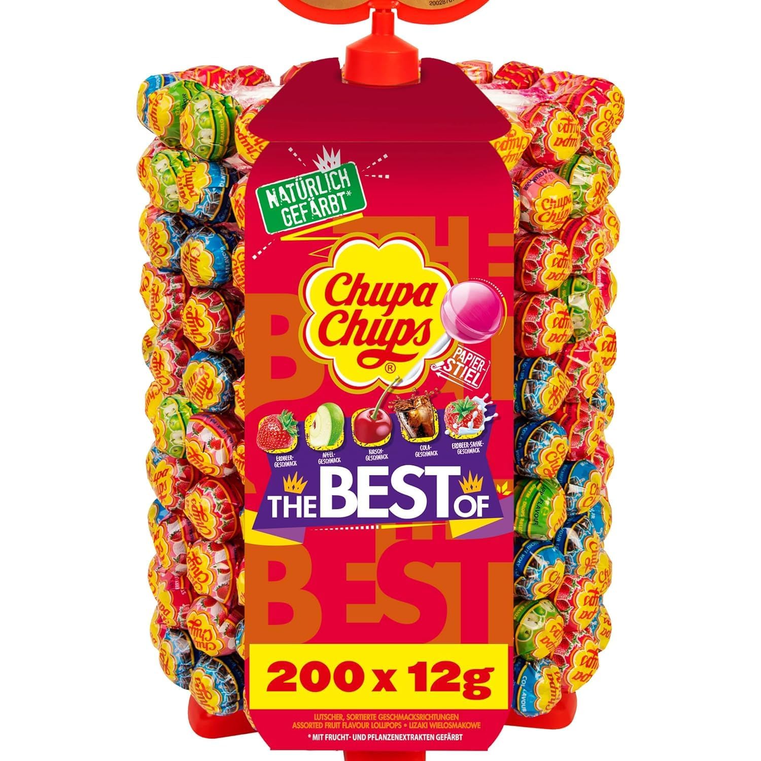 Chupa Chups Lutscher-Rad, Lollipop-Ständer mit 200 Lollis, Aufsteller mit 5 leckeren Geschmacksrichtungen, geeignet für Kiosk, Büro und Geburtstag, 200 x 12g