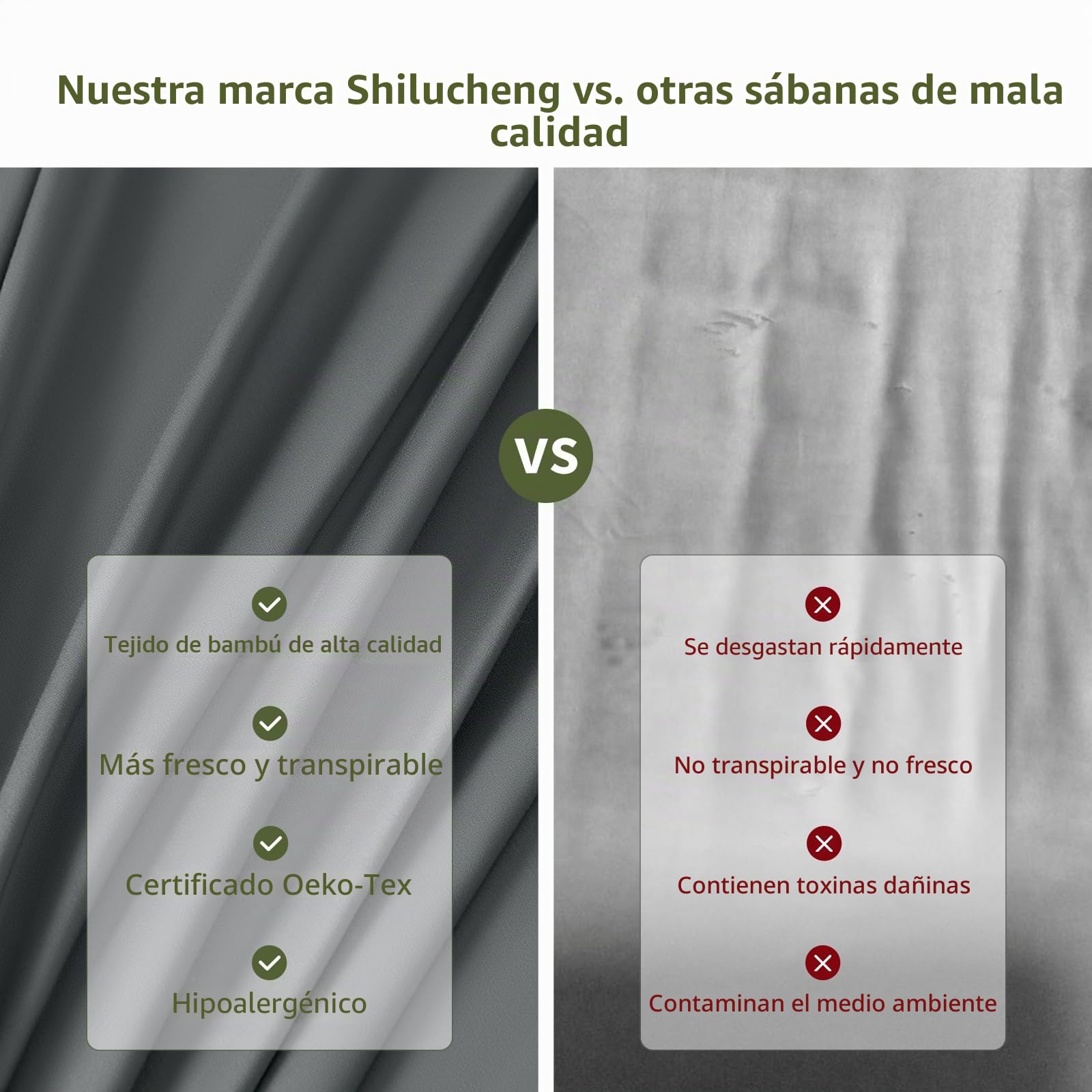 Shilucheng Juego de sábanas de 6 Piezas, rayón derivado de bambú, sábanas refrescantes y Transpirables, sábanas sedosas y Fundas de Almohada, Bolsillos de 16 Pulgadas de Profundidad (Queen, Gris