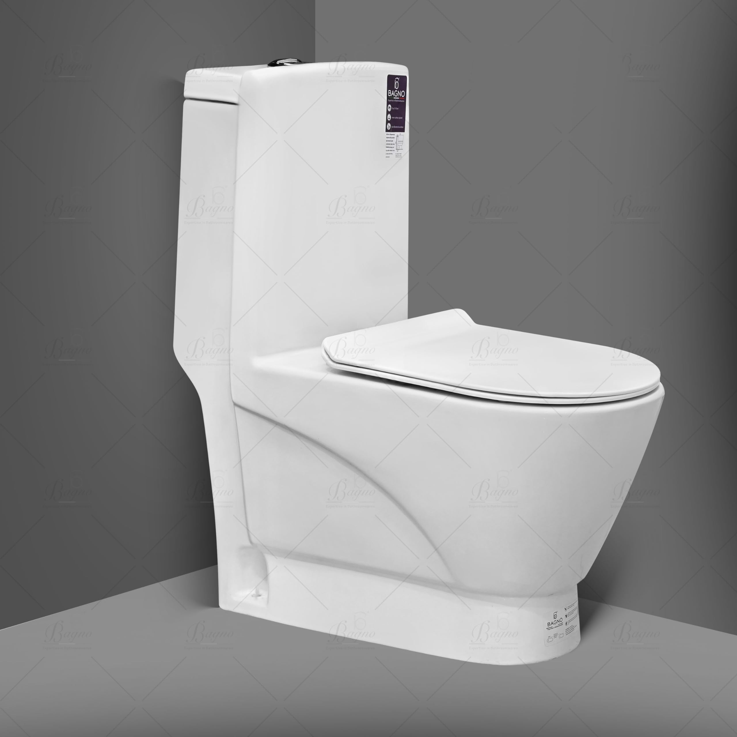 B BAGNO White Floor Mounted Water Closet WC03 S TRAP With WC Seat Cover, Flush Fittings & Accesories