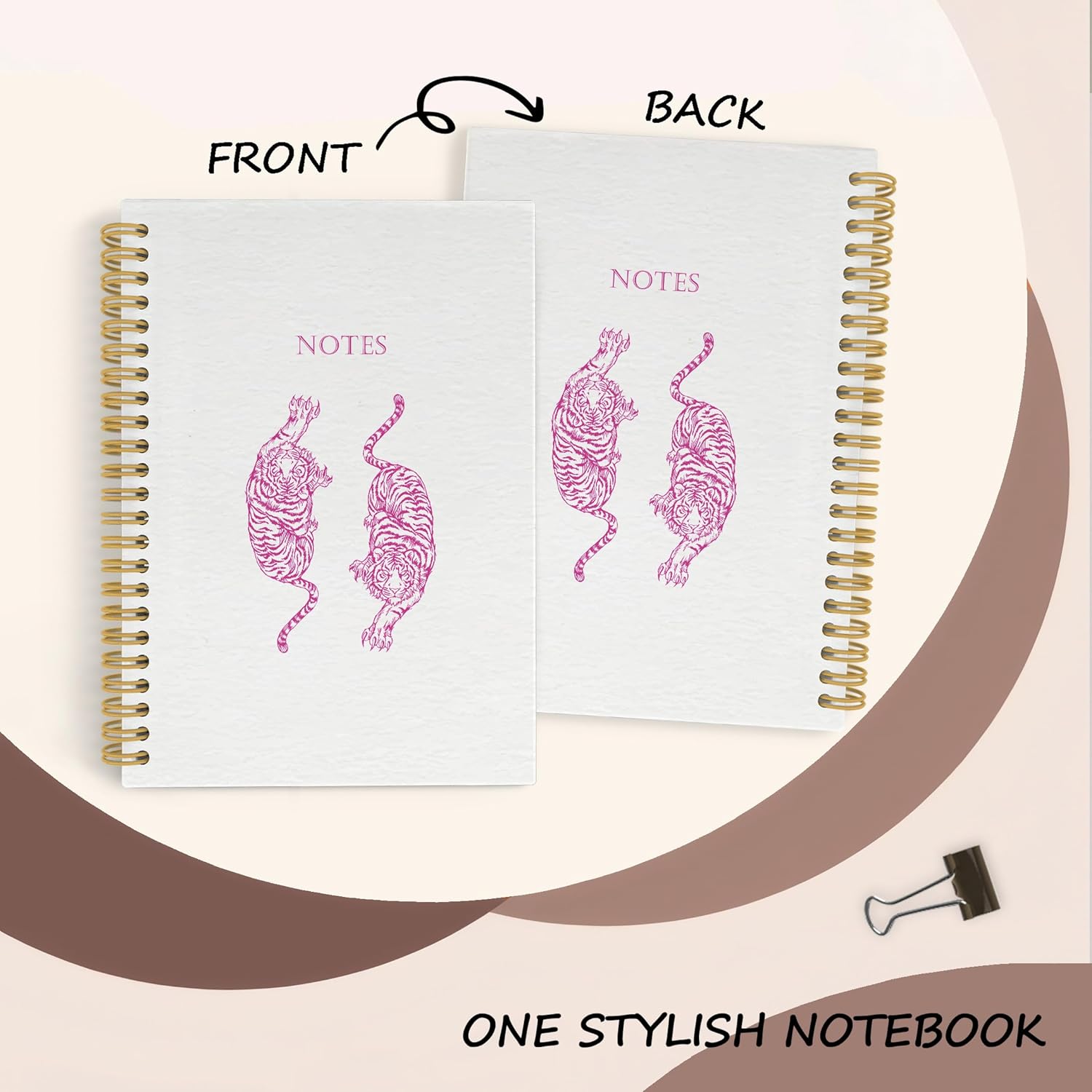 YLZlhb Pink Tiger Spiral Notebook Journal, Trendy Preppy Tigers Notebooks for Note Taking, Tiger Gifts for Women, Girly Office Supplies, Preppy Aesthetic Hardcover Spiral Journal 5.5x8.3 Inches - Image 5