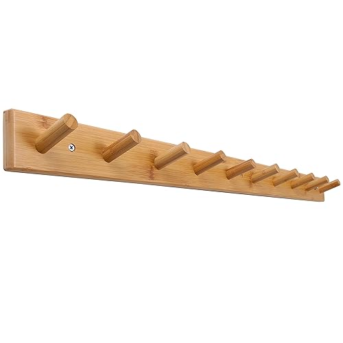SKOLOO Wood Coat Rack Wall Mounted,10 Peg Long Bamboo Hook