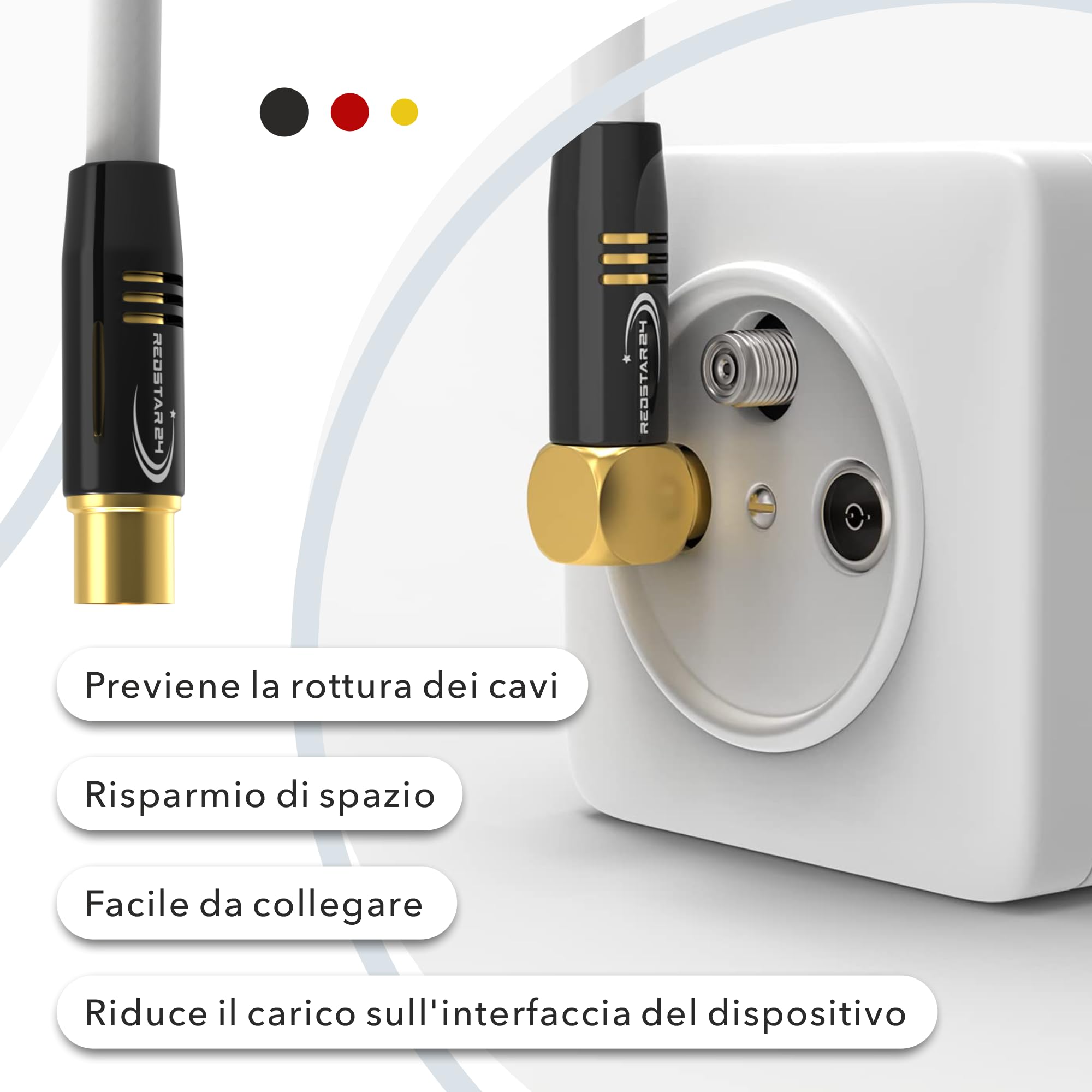 RedStar24 Cavo Antenna 2m Bianco - Maschio a Femmina 90° Angolato Coassiale - Cavo Coassiale HDTV Premium per la TV via cavo | Cavo TV: Compatibile con TV, Radio, DVB-T/T2, DVB-C, DAB