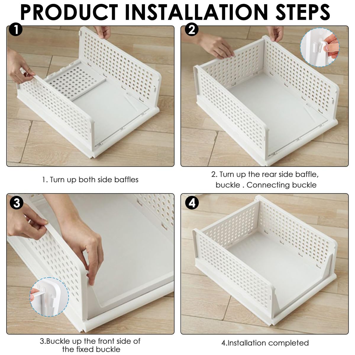 Organizador de Armario Apilable, 5pcs Organizador Armario Cajones, Extraible Plegable Organizadoras para Armario Plastico,para Ropa Dormitorio Baño| Blanco, 43x33x18cm