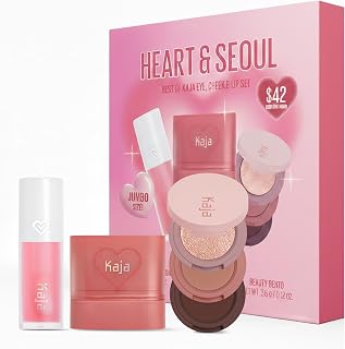 KAJA Heart & Seoul K-Beauty Set: Jumbo Plumping Lip Oil, Dewy Cheek Lip Blush Bar & Bento Eyeshadow Palette - Makeup Gift for Women