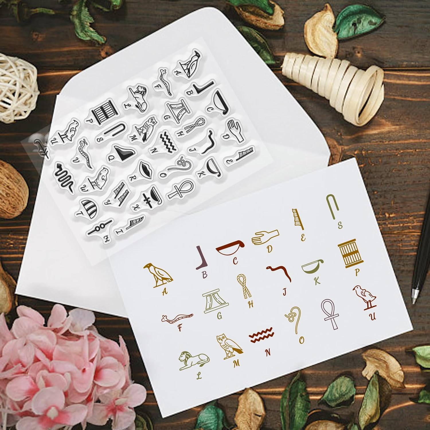 CHGCRAFT Egyptian Alphabet Symbols Clear Stamps 26 Letter Transparent Stamps Silicone Clear Stamp Seals for Carding Making DIY Scrapbooking Photo Album Decoration, 4.3x6.3 inch