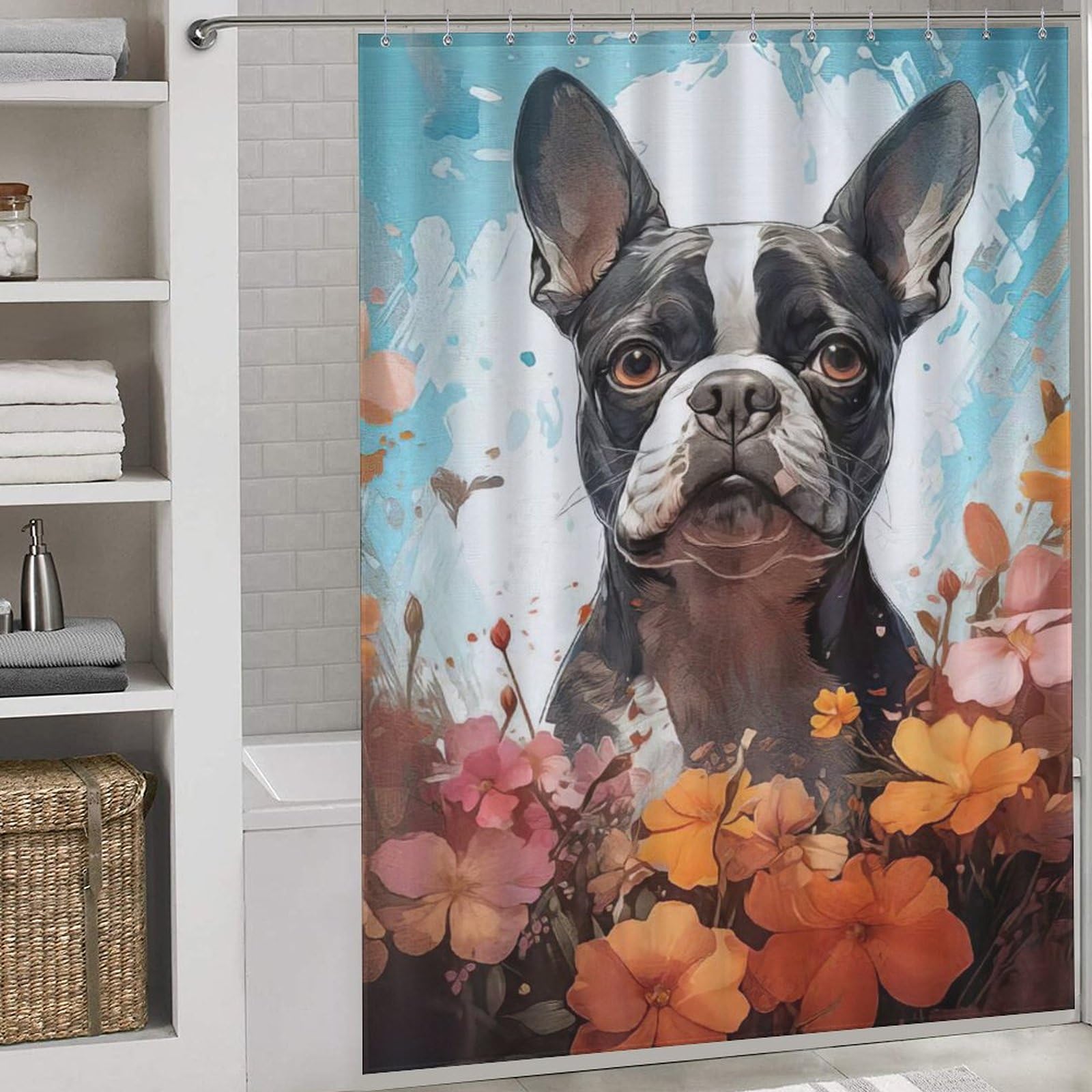 Rideau de douche imperméable pour baignoire familiale motif petit chien