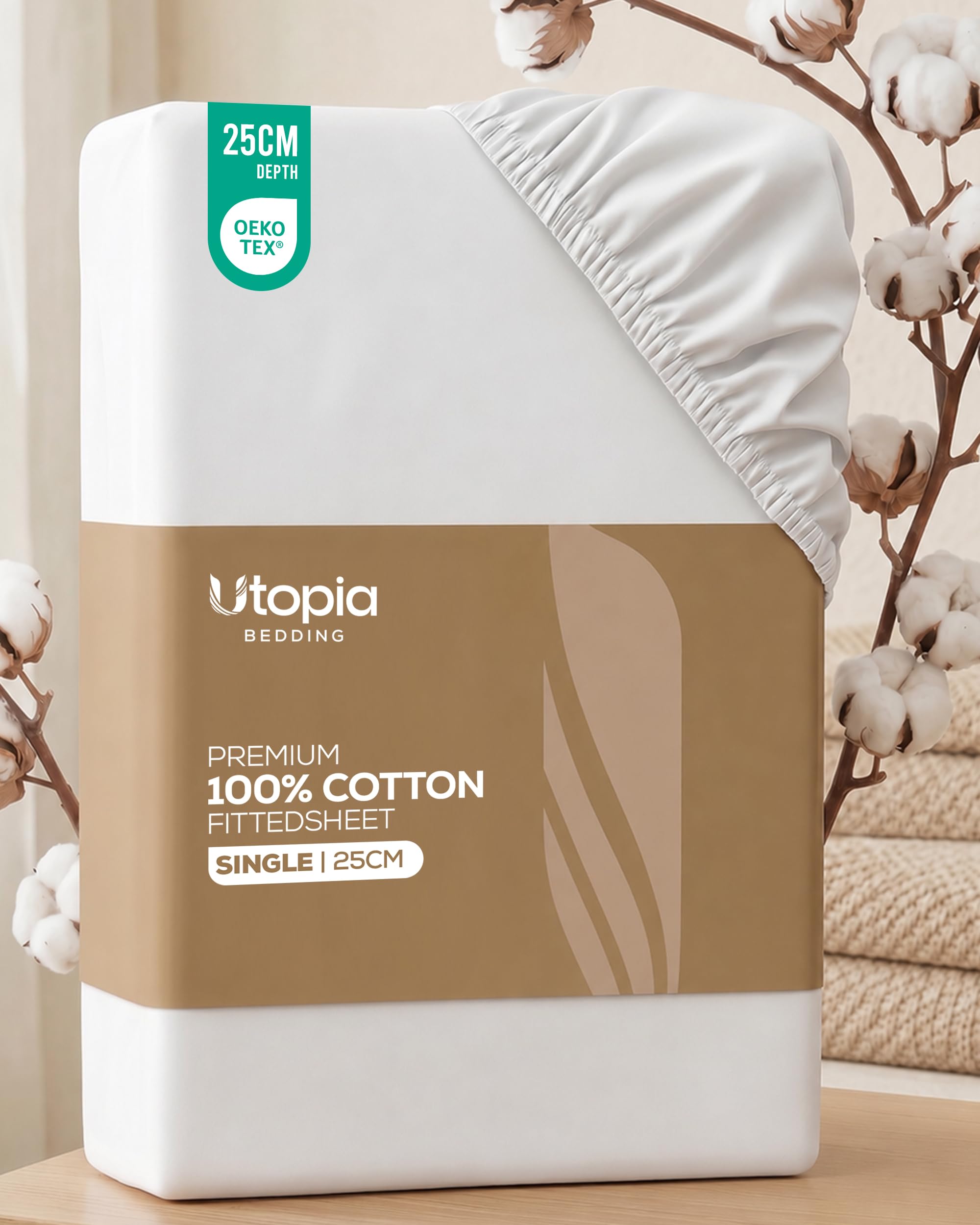 Utopia Bedding Premium 100% Cotton Fitted Sheet Single, White