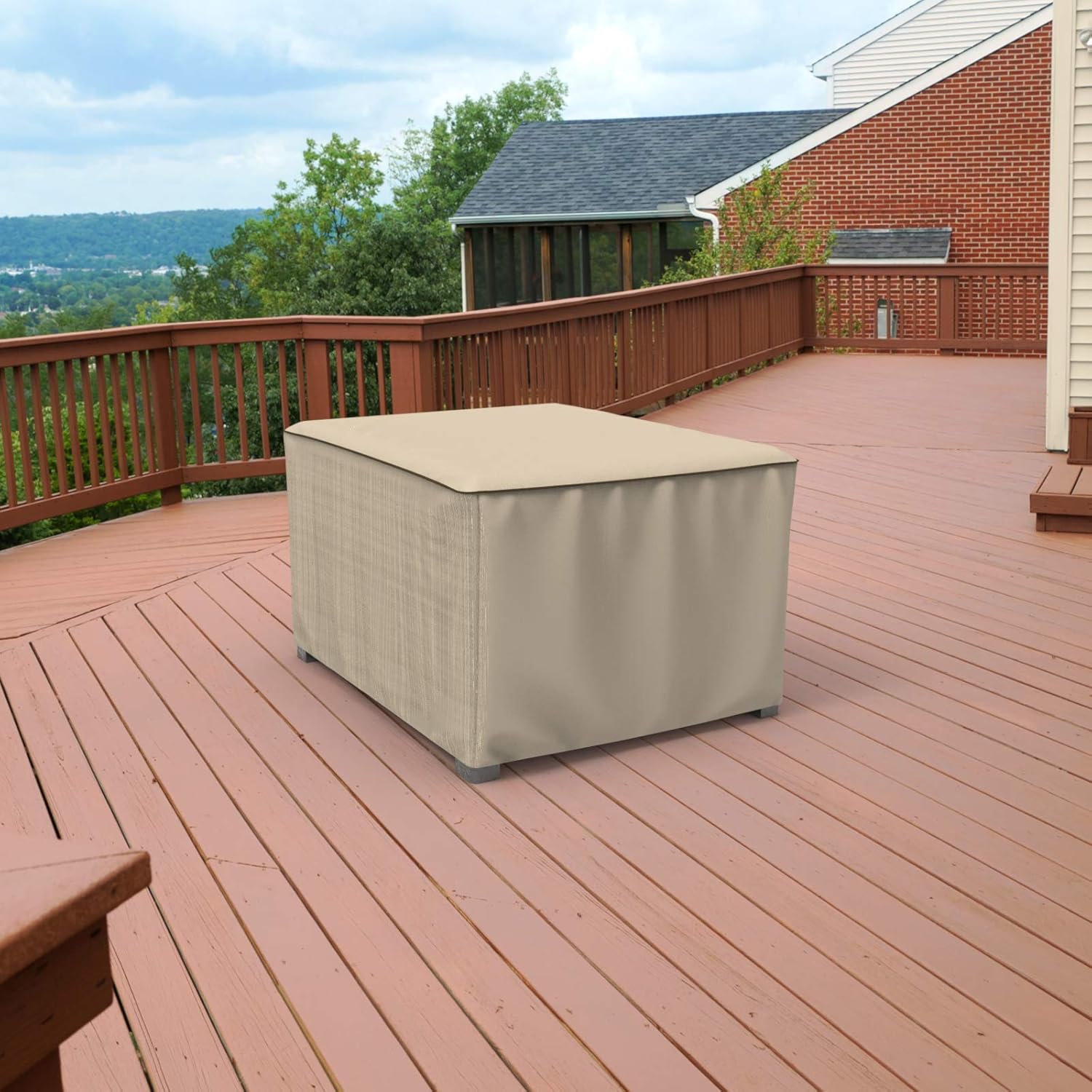 Budge StormBlock Mojave Square Patio Table/Ottoman Cover Waterproof, UV-Resistant, Durable, Small, Black Ivory