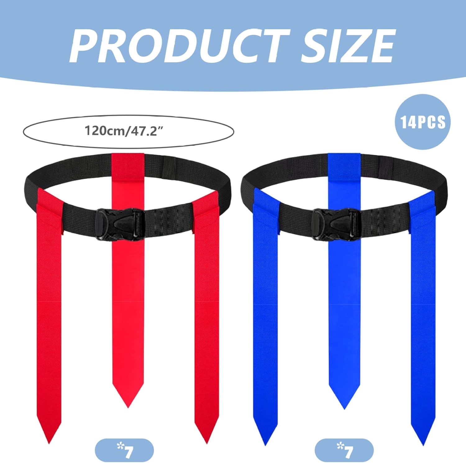 Adjustable Flag Football Belts Set, 8/10/14 Player Length for Soccer Basketball Sports Training